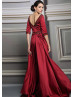 Beaded Burgundy Satin V Back Fabulous Evening Dress